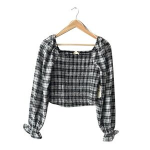 NWT Altar'd State Black and White Plaid Blouse